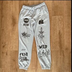 Sixth June Crew Love Men’s Graphic Light Blue Joggers size Medium